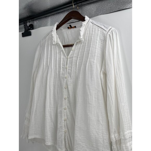Quince Womens Small Peasant Blouse Long-Sleeve Organic Cotton White Cottagecore - Picture 3 of 8